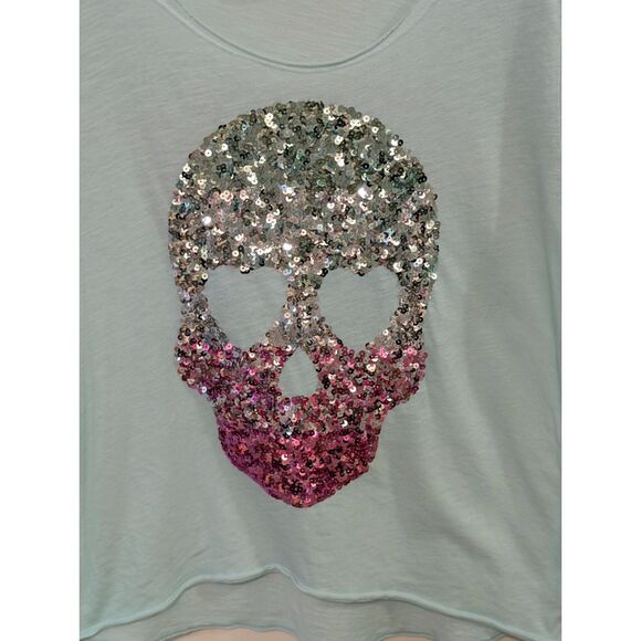 -RARE-VS PINK 2013 Ombre Sequin Skull T-Shirt Excellent Large - Picture 3 of 6